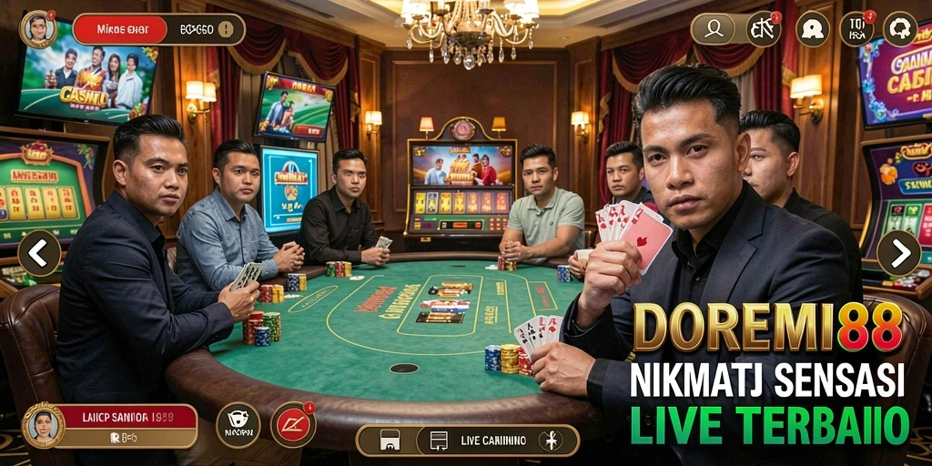Screenshot gameplay DOREMI88 menampilkan suasana kasino yang nyata dan dealer profesional.