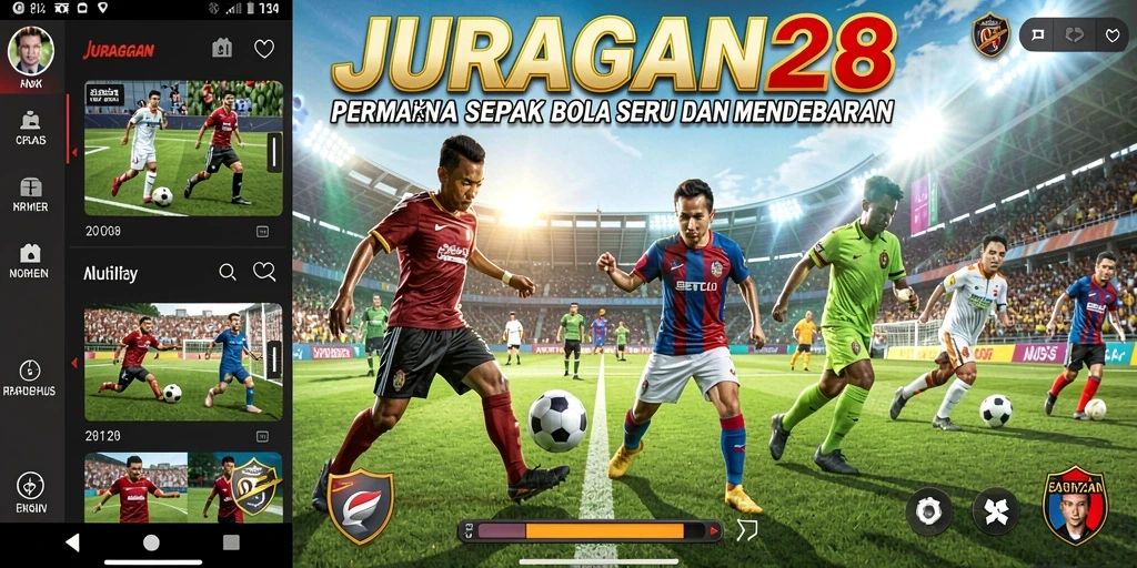 Screenshot gameplay JURAGAN28 menampilkan aksi sepak bola seru.