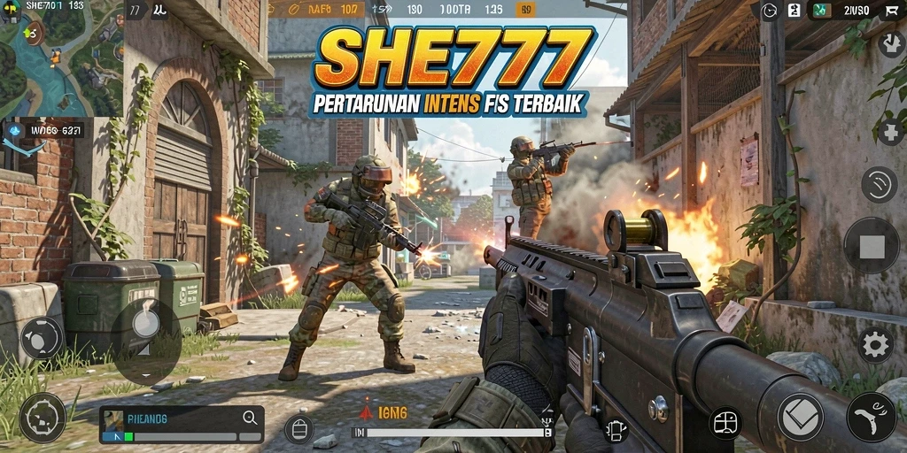 Screenshot dari gameplay intens dalam SHE777, pengalaman FPS yang mendebarkan.